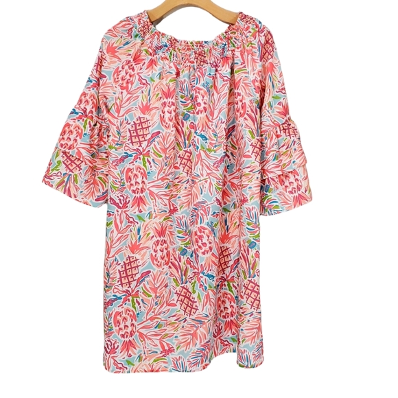 Charlie Paige Women's Off-Shoulder Pineapple Print Chiffon Style Vacation Dress - Picture 3 of 7